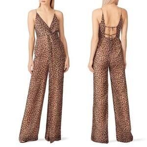 Jonathan Simkhai Cheetah Print Jumpsuit Tie Back Leopard Black Brown GUC XS